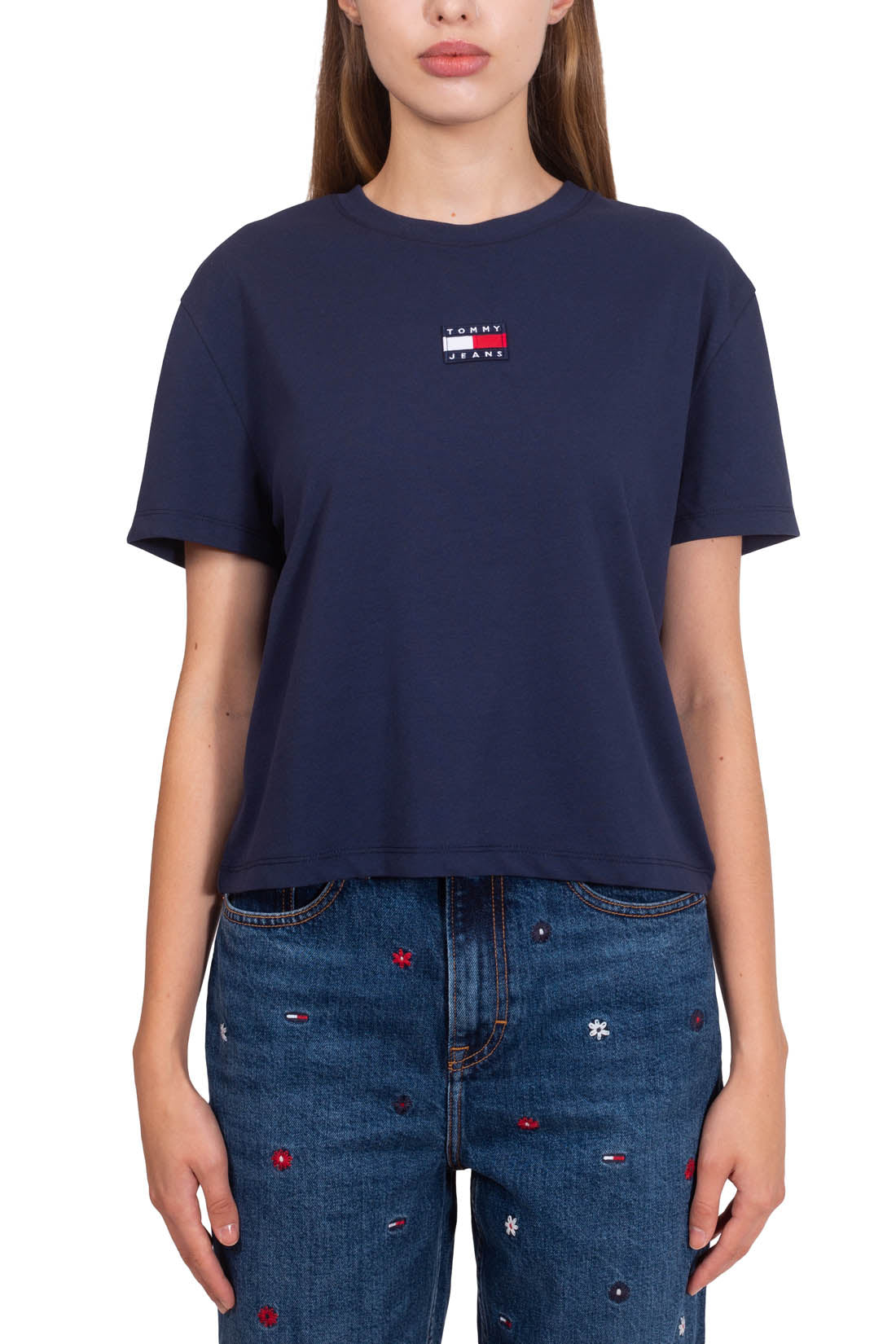 TOMMY JEANS - Women's boxy crop T-shirt with logo patch  - Size S-21
