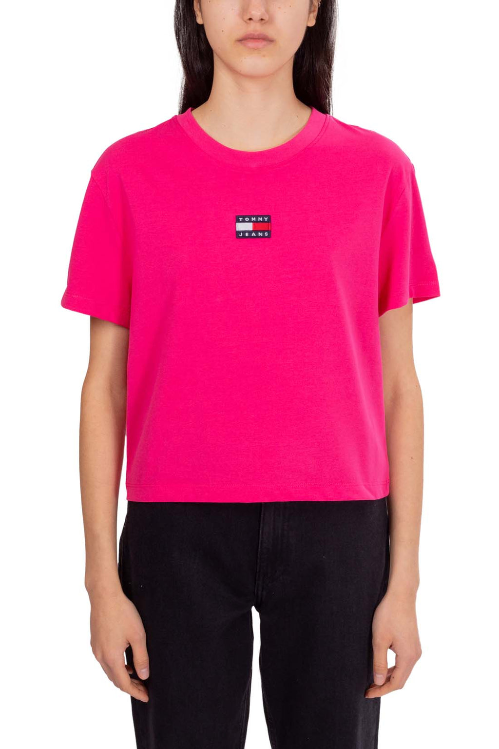TOMMY JEANS - Women's boxy crop T-shirt with logo patch  - Size S-29