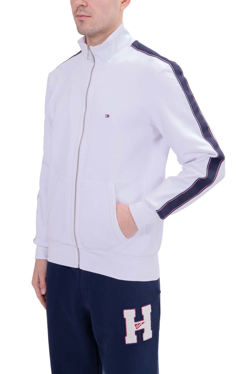 TOMMY HILFIGER - Men's summer sweatshirt with zip and side logo taping-9