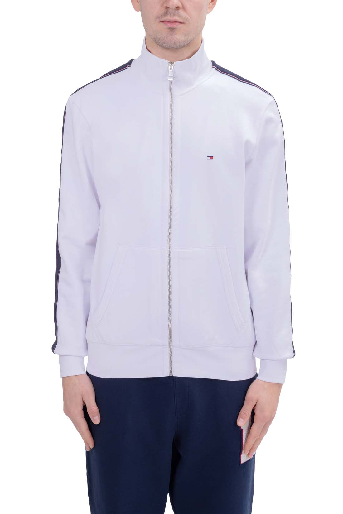 TOMMY HILFIGER - Men's summer sweatshirt with zip and side logo taping-11