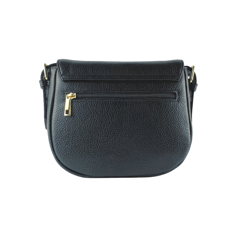 RB1002A | Borsa a Tracolla  in Vera Pelle Made in Italy con Tracolla removibile in pelle e attacchi con fibbie in metallo Oro Lucido - Colore Nero - Dimensioni: cm 26 x 20 x 10-1
