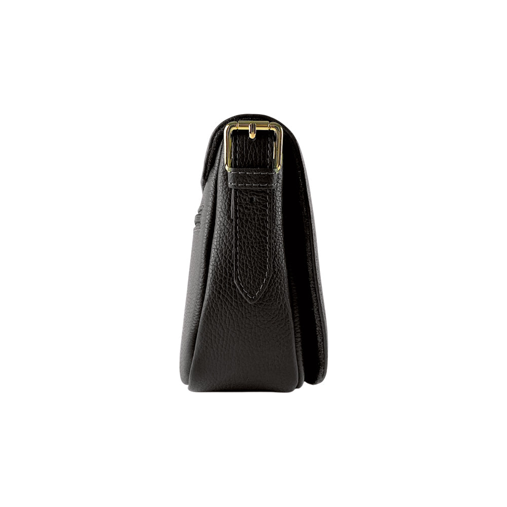 RB1002A | Borsa a Tracolla  in Vera Pelle Made in Italy con Tracolla removibile in pelle e attacchi con fibbie in metallo Oro Lucido - Colore Nero - Dimensioni: cm 26 x 20 x 10-3