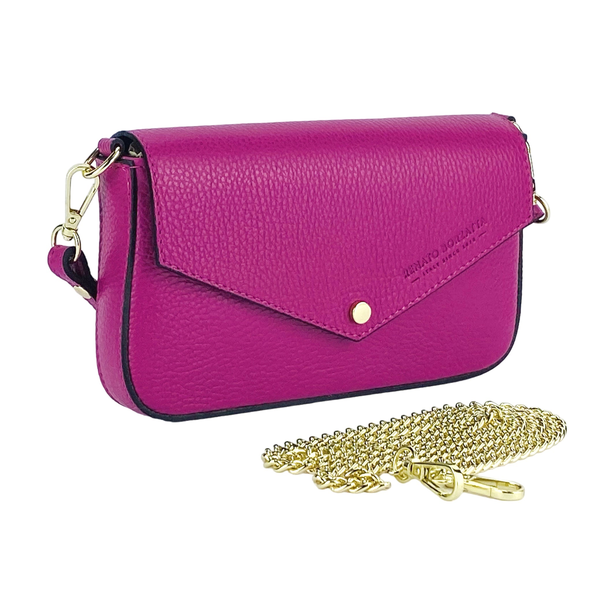 Borsa a Spalla in Vera Pelle Made in Italy — Fucsia