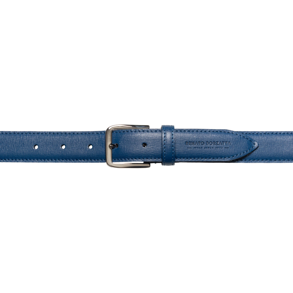 RB4017D | Women's Belt Made in Italy in Genuine Saffiano Leather. Polished Silver Buckle. Color: Blue. Dimensions: 115 x 3.0 x 0.5 cm (waistline 100 cm)-1