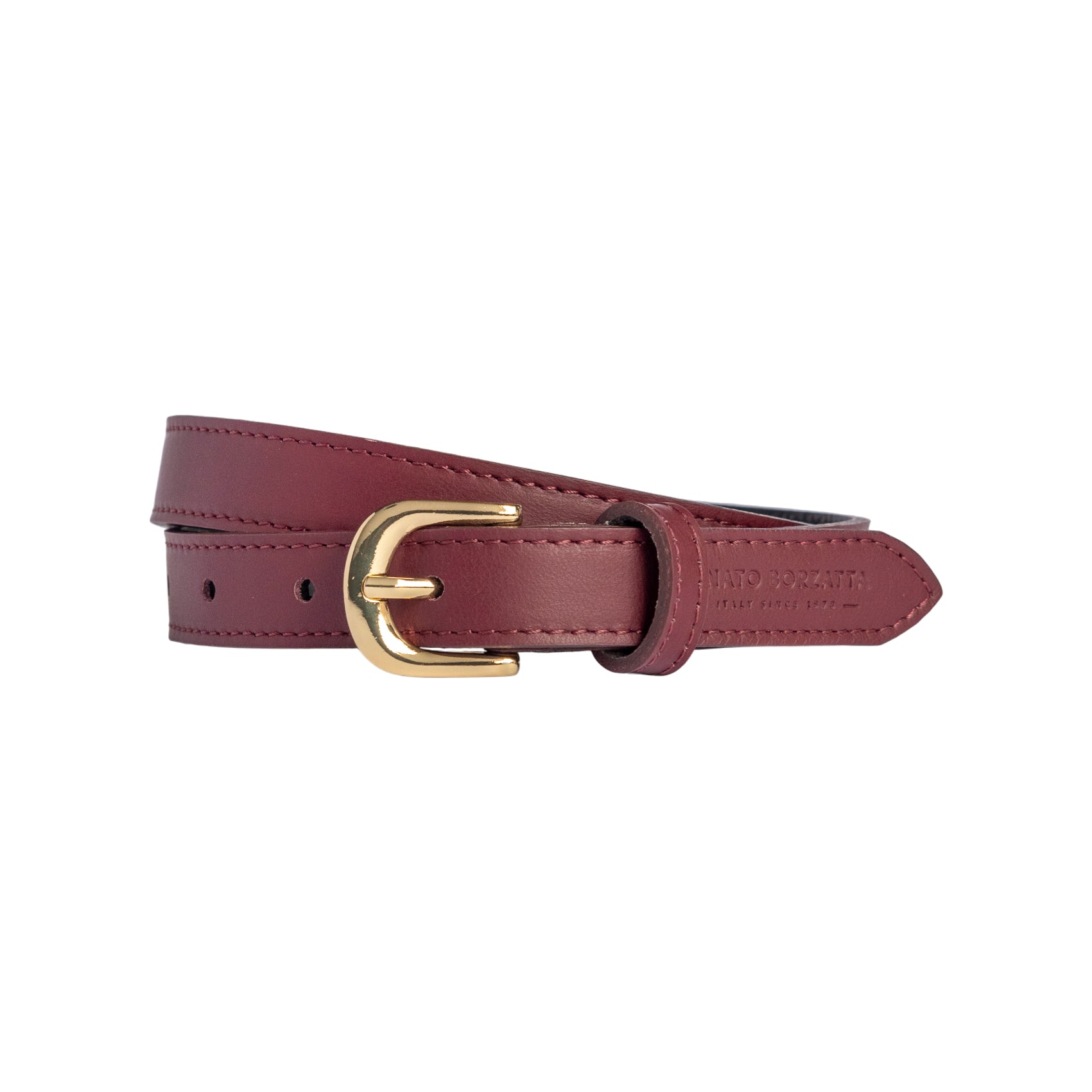 RB4018X | Cintura Donna Made in Italy in Vera Pelle Morbida Sauvage. Fibbia in finitura Oro Lucido. Colore Bodeaux. Dimensioni: cm 115 x 2,0 x 0,5 (giro vita cm 100)-0