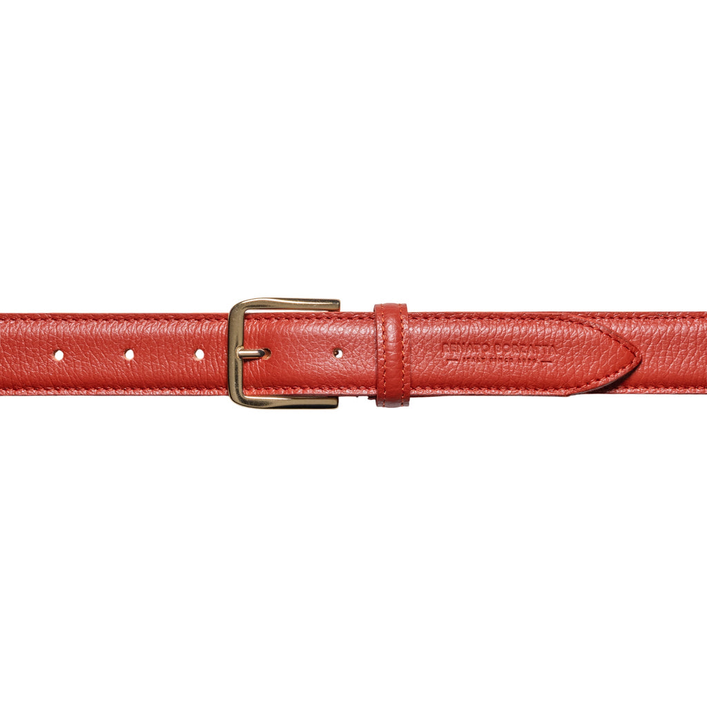 RB4023AM | Women's Belt Made in Italy in Genuine Dollar Grain Leather. Polished Gold Buckle. Paprika Color. Dimensions: 115 x 3.0 x 0.5 cm (waistline 100 cm)-1