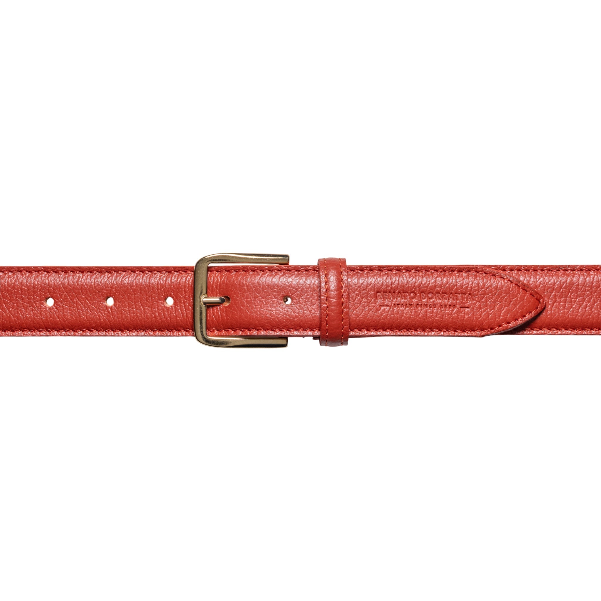 RB4023AM | Women's Belt Made in Italy in Genuine Dollar Grain Leather. Polished Gold Buckle. Paprika Color. Dimensions: 115 x 3.0 x 0.5 cm (waistline 100 cm)-1