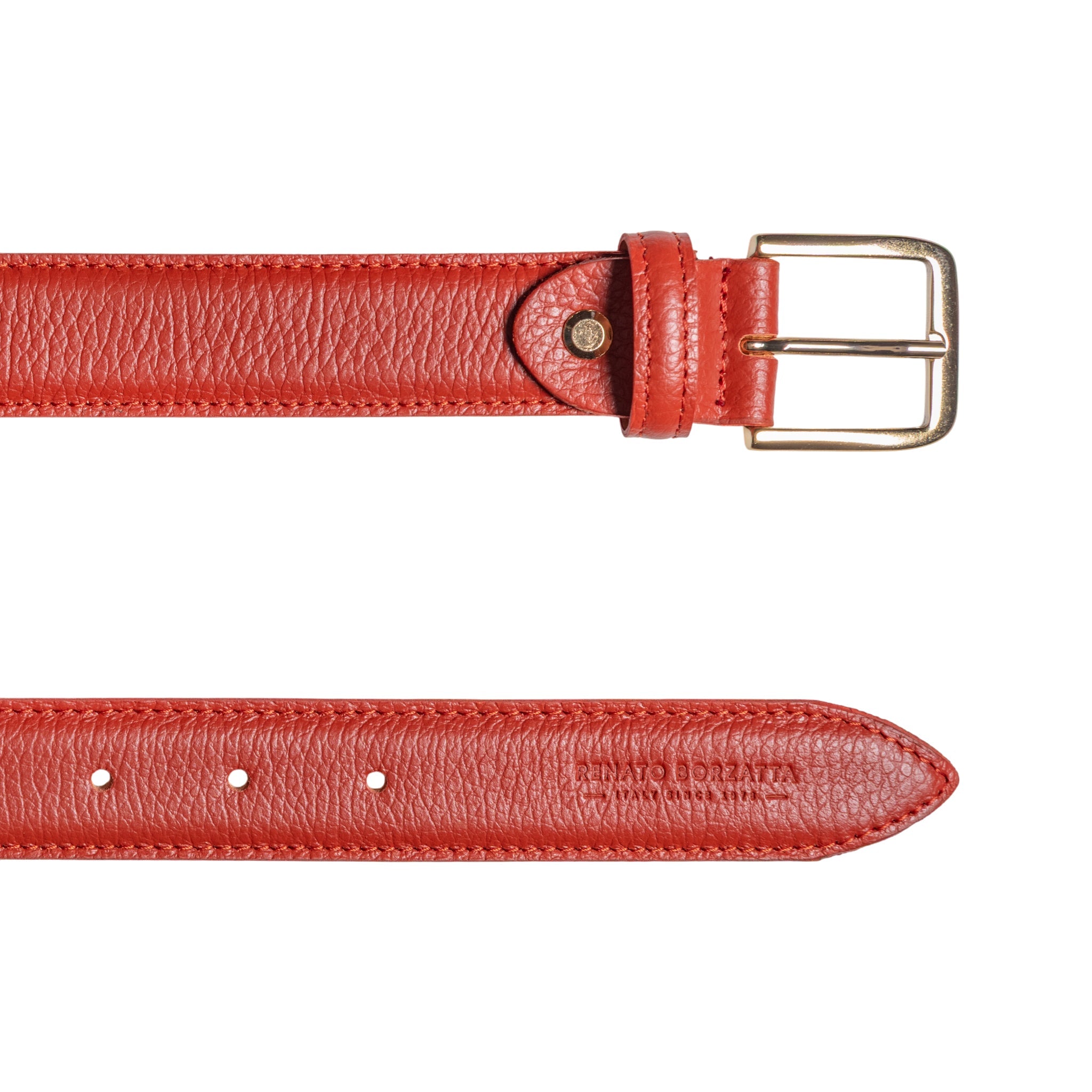 RB4023AM | Women's Belt Made in Italy in Genuine Dollar Grain Leather. Polished Gold Buckle. Paprika Color. Dimensions: 115 x 3.0 x 0.5 cm (waistline 100 cm)-2
