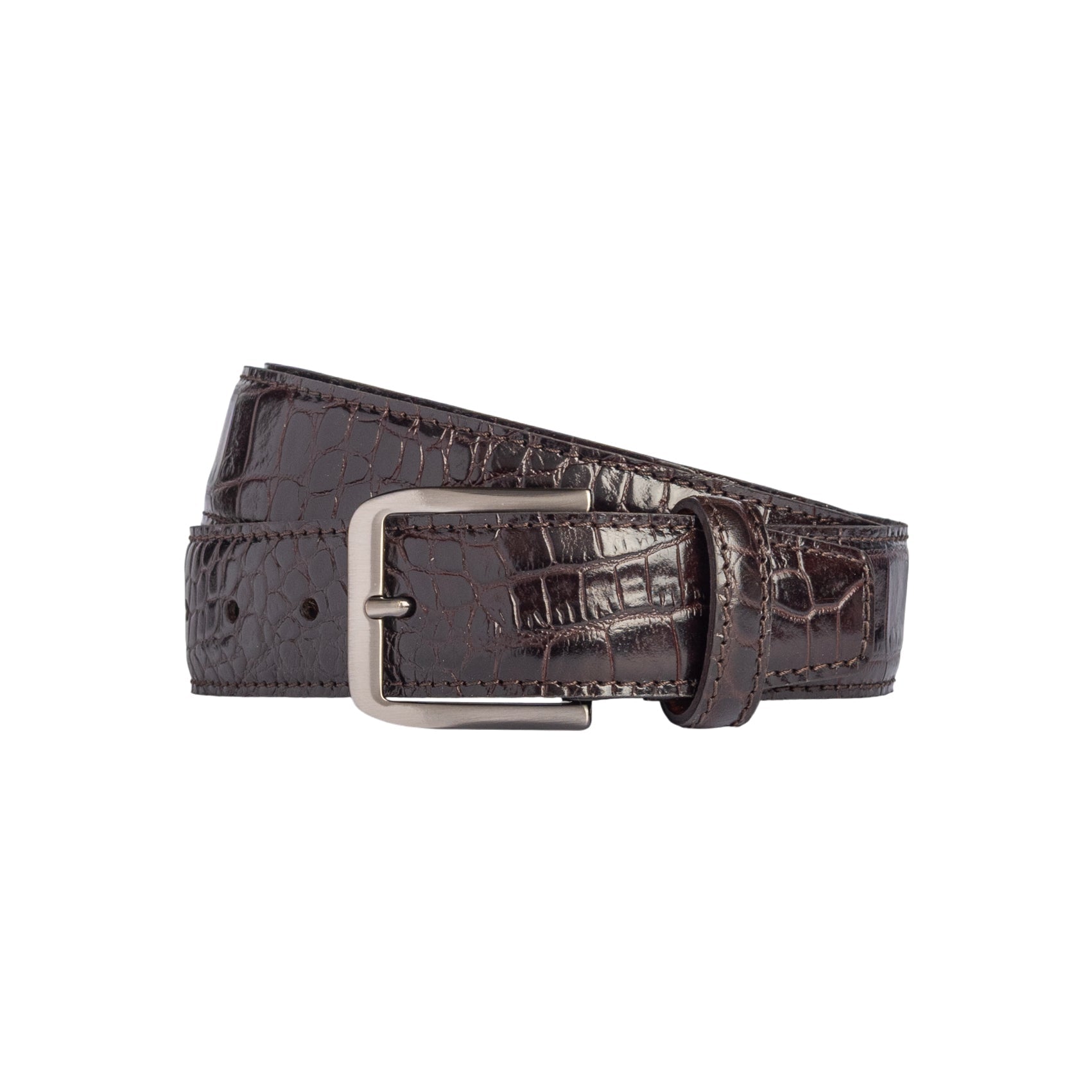 RB4024B | Cintura Uomo Made in Italy in Vera Pelle Pieno Fiore stampata Cocco. Fibbia in finitura Canna di Fucile Satinato. Colore Testa Moro. Dimensioni: cm 125 x 3,5 x 0,5 (giro vita cm 110)-0