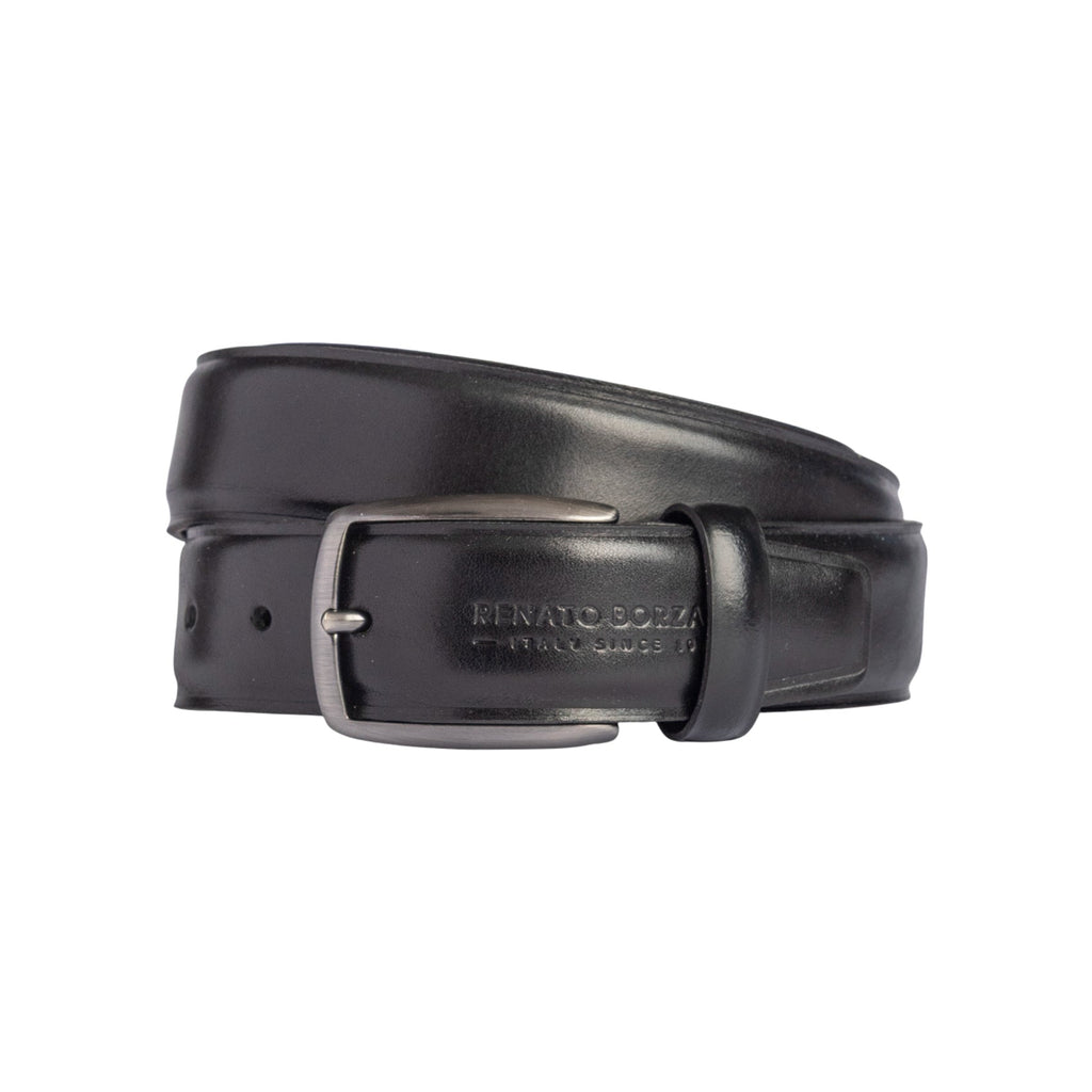 RB4025A | Cintura Uomo Made in Italy in Vero Cuoio Conciato al Vegetale. Fibbia in finitura Canna di Fucile Satinato. Colore Nero. Dimensioni: cm 125 x 3,5 x 0,5 (giro vita cm 110)-0