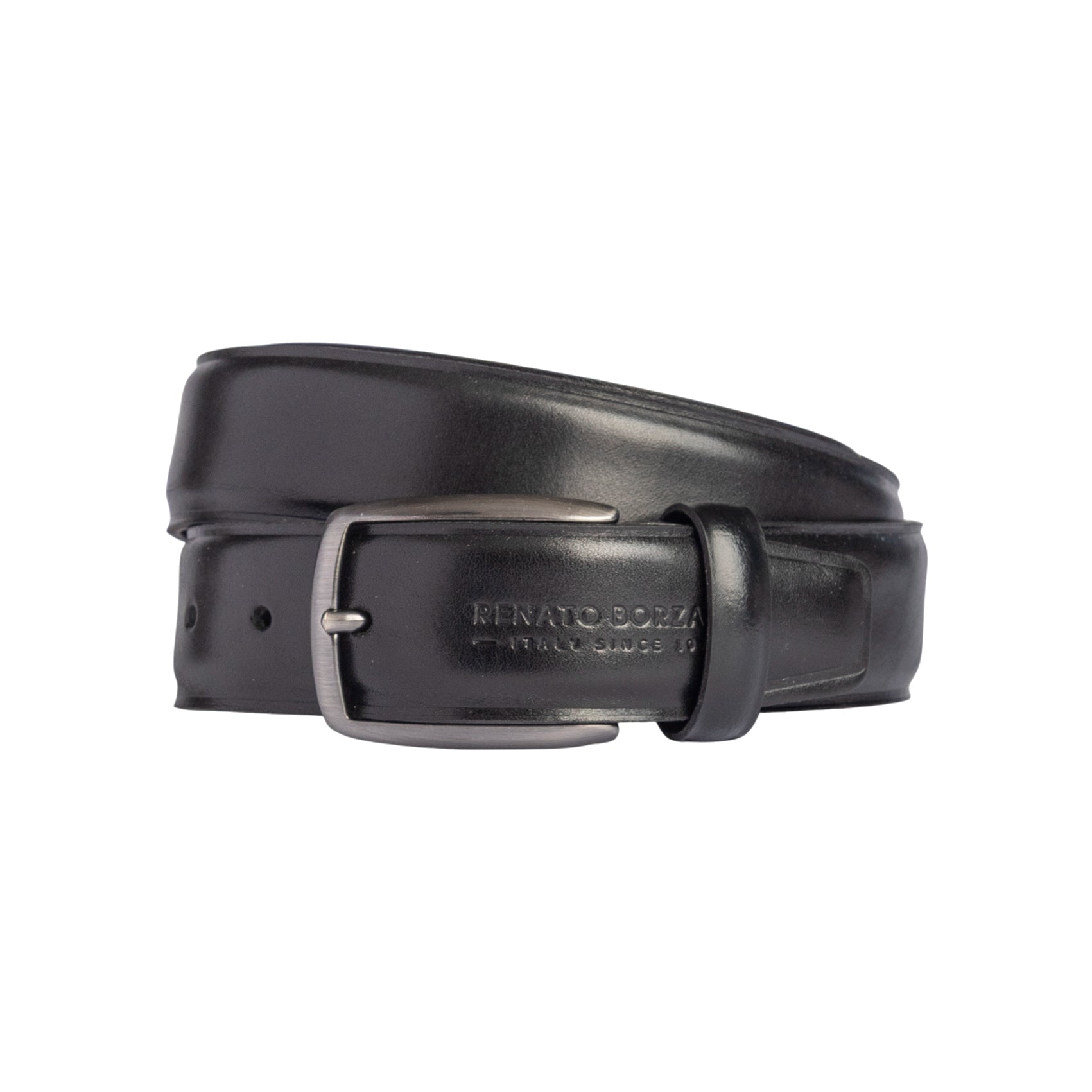RB4025A | Cintura Uomo Made in Italy in Vero Cuoio Conciato al Vegetale. Fibbia in finitura Canna di Fucile Satinato. Colore Nero. Dimensioni: cm 125 x 3,5 x 0,5 (giro vita cm 110)-0
