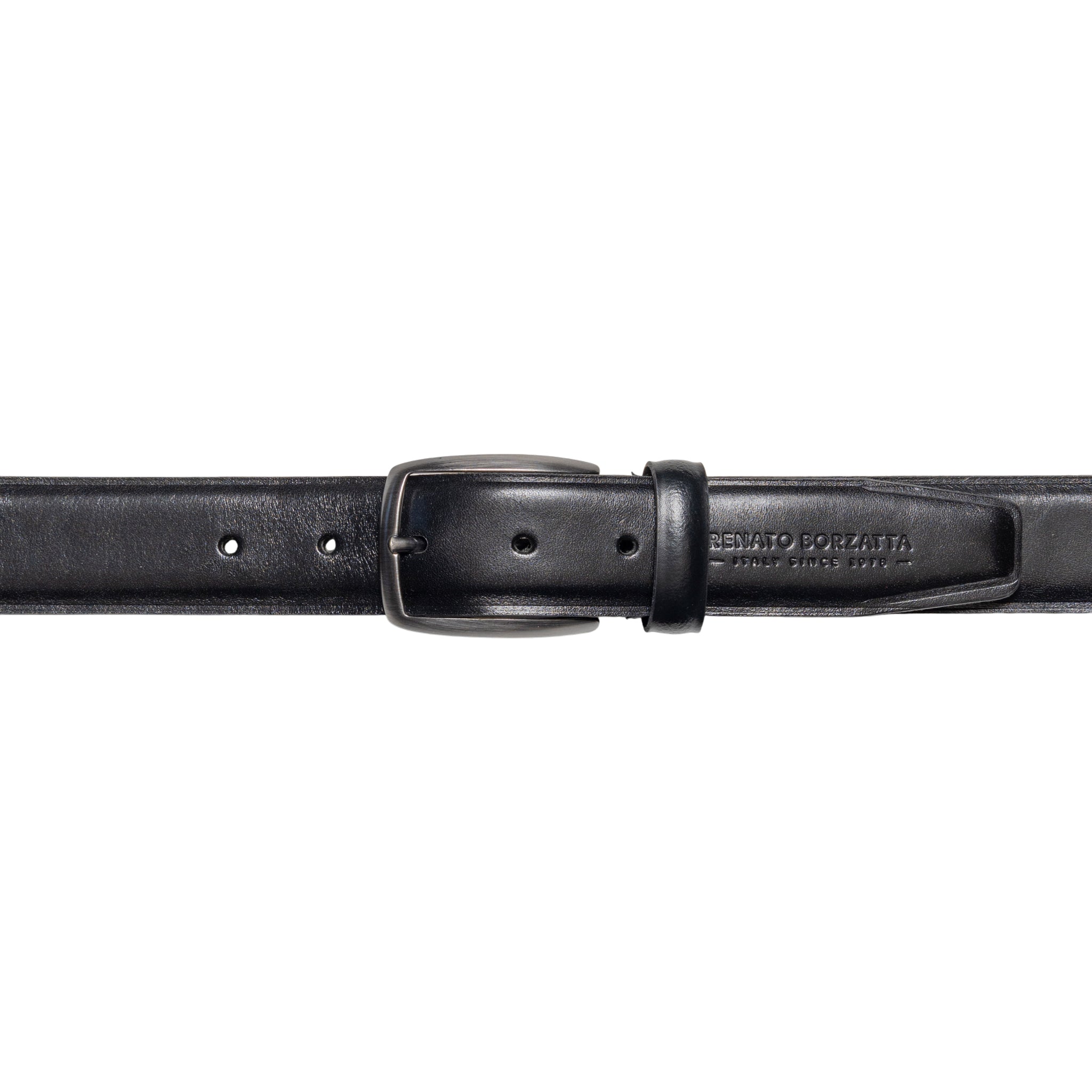 RB4025A | Cintura Uomo Made in Italy in Vero Cuoio Conciato al Vegetale. Fibbia in finitura Canna di Fucile Satinato. Colore Nero. Dimensioni: cm 125 x 3,5 x 0,5 (giro vita cm 110)-1