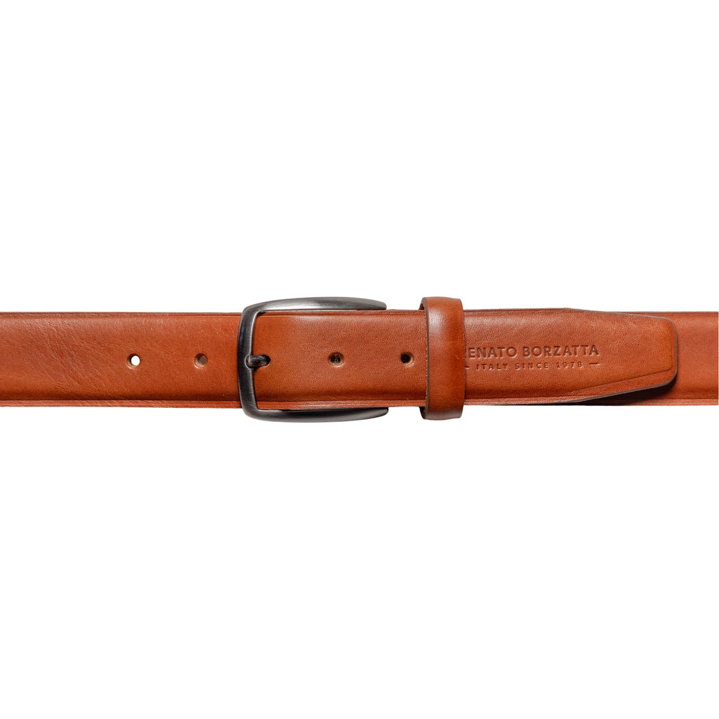 RB4025S | Men's Belt Made in Italy in Genuine Vegetable-Tanned Leather. Buckle in Satin Gunmetal finish. Cognac Color. Dimensions: 125 x 3.5 x 0.5 cm (waist size 110 cm)