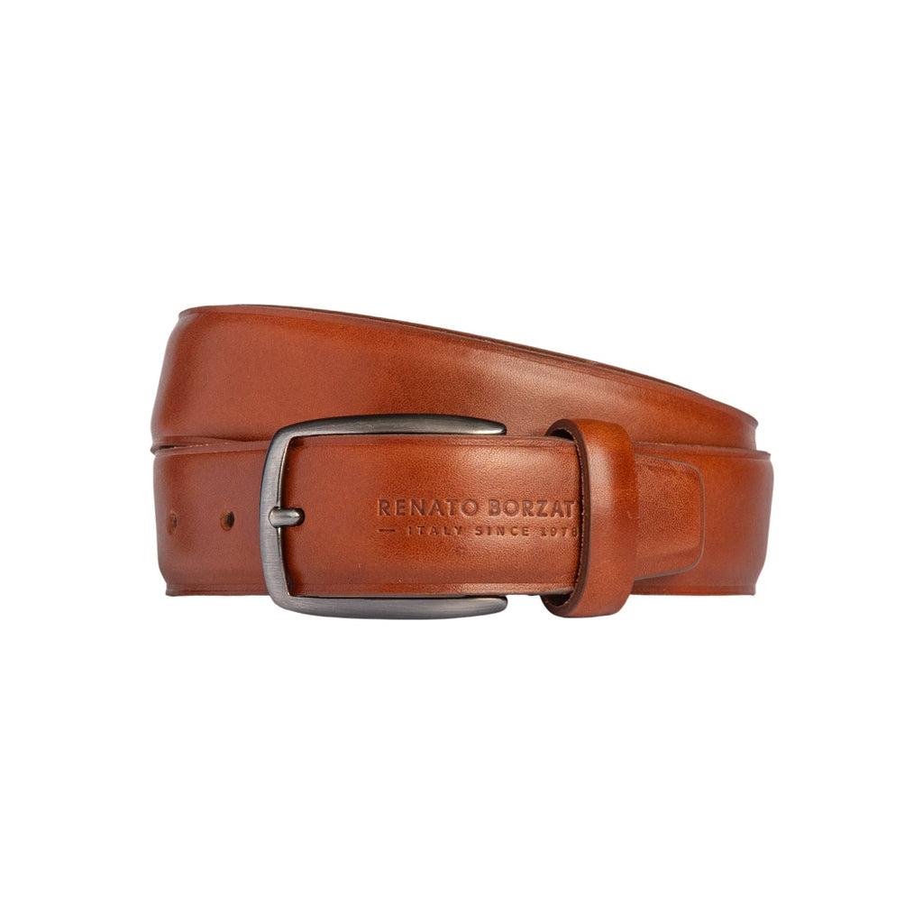 RB4025S | Men's Belt Made in Italy in Genuine Vegetable-Tanned Leather. Buckle in Satin Gunmetal finish. Cognac Color. Dimensions: 125 x 3.5 x 0.5 cm (waist size 110 cm)