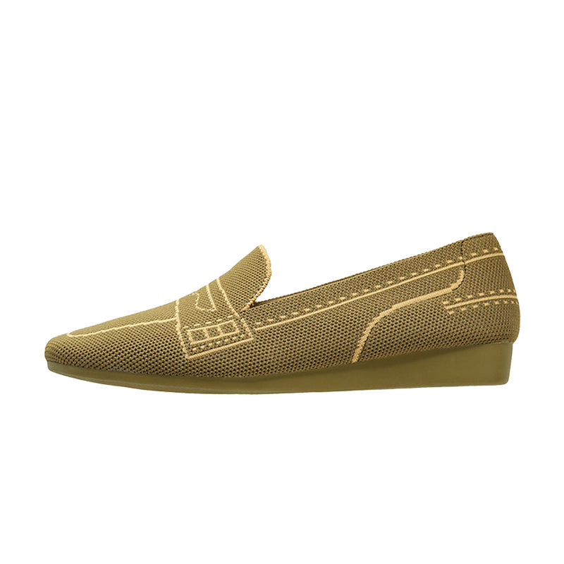 Comfortable Slip On Square Toe Loafers – Contrast Stitch Knit Penny Loafers