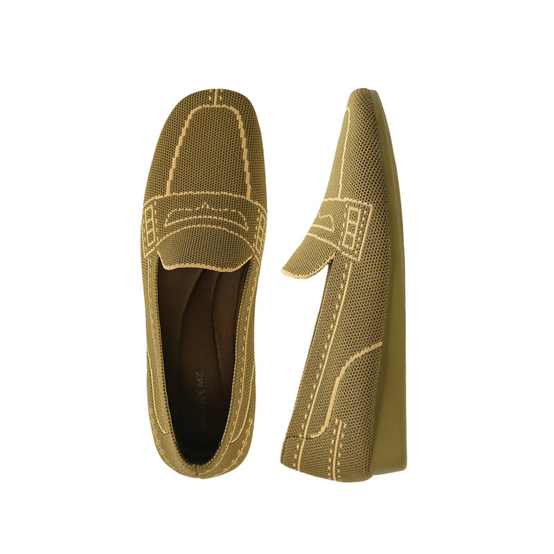 Comfortable Slip On Square Toe Loafers – Contrast Stitch Knit Penny Loafers