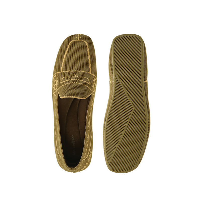 Comfortable Slip On Square Toe Loafers – Contrast Stitch Knit Penny Loafers