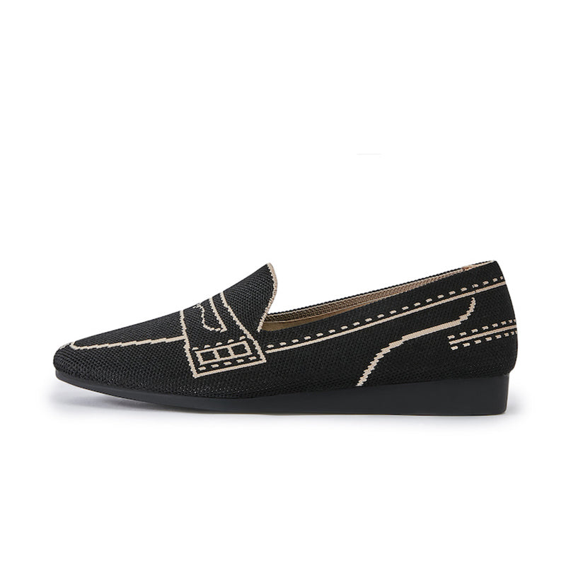 Comfortable Slip On Square Toe Loafers – Contrast Stitch Knit Penny Loafers