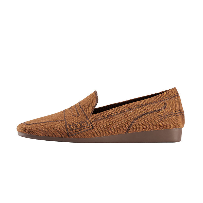 Comfortable Slip On Square Toe Loafers – Contrast Stitch Knit Penny Loafers