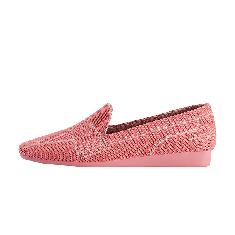 Comfortable Slip On Square Toe Loafers – Contrast Stitch Knit Penny Loafers