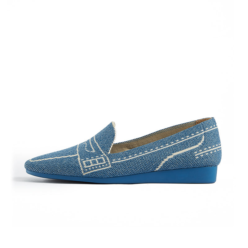 Comfortable Slip On Square Toe Loafers – Contrast Stitch Knit Penny Loafers