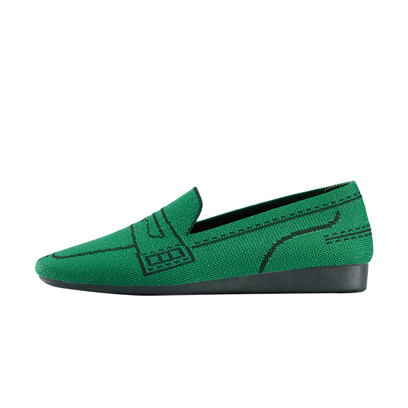 Comfortable Slip On Square Toe Loafers – Contrast Stitch Knit Penny Loafers