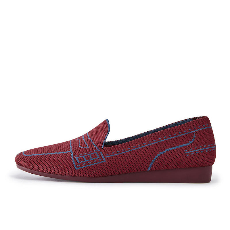 Comfortable Slip On Square Toe Loafers – Contrast Stitch Knit Penny Loafers