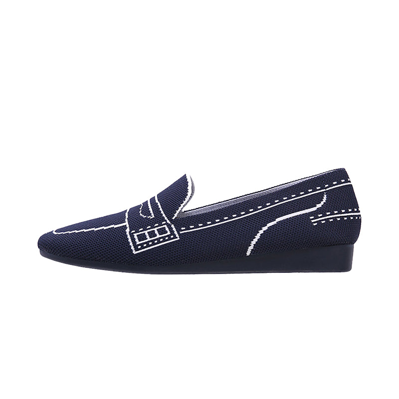 Comfortable Slip On Square Toe Loafers – Contrast Stitch Knit Penny Loafers