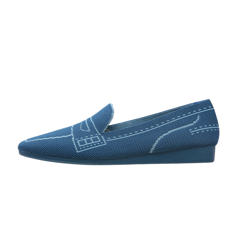 Comfortable Slip On Square Toe Loafers – Contrast Stitch Knit Penny Loafers