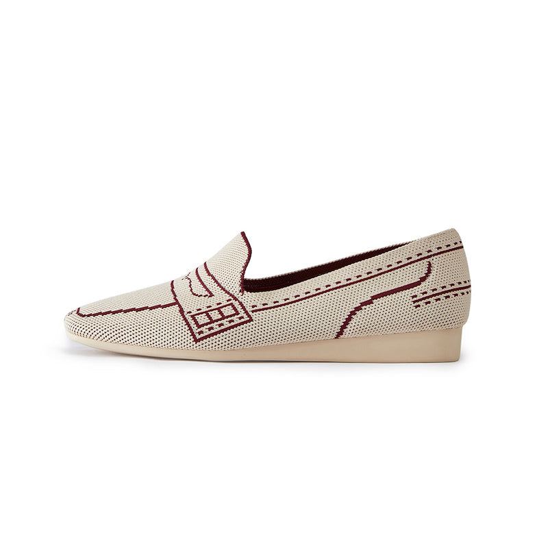 Comfortable Slip On Square Toe Loafers – Contrast Stitch Knit Penny Loafers