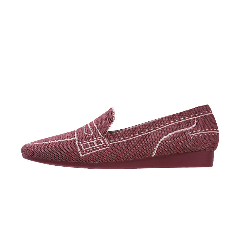 Comfortable Slip On Square Toe Loafers – Contrast Stitch Knit Penny Loafers