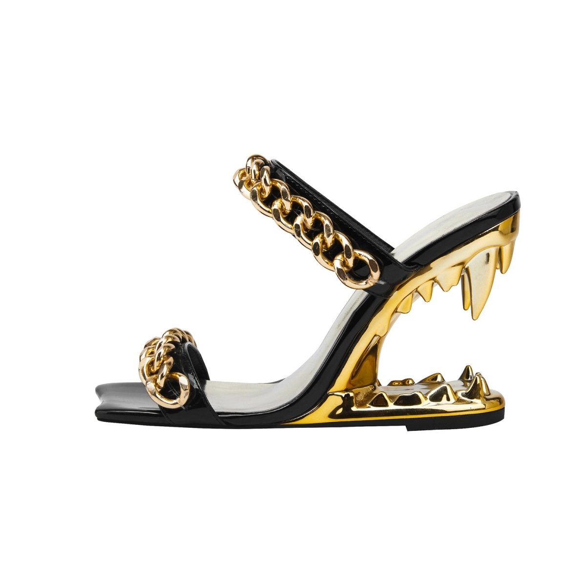 Double Gold Chain Open Toe Bite Heel Mules