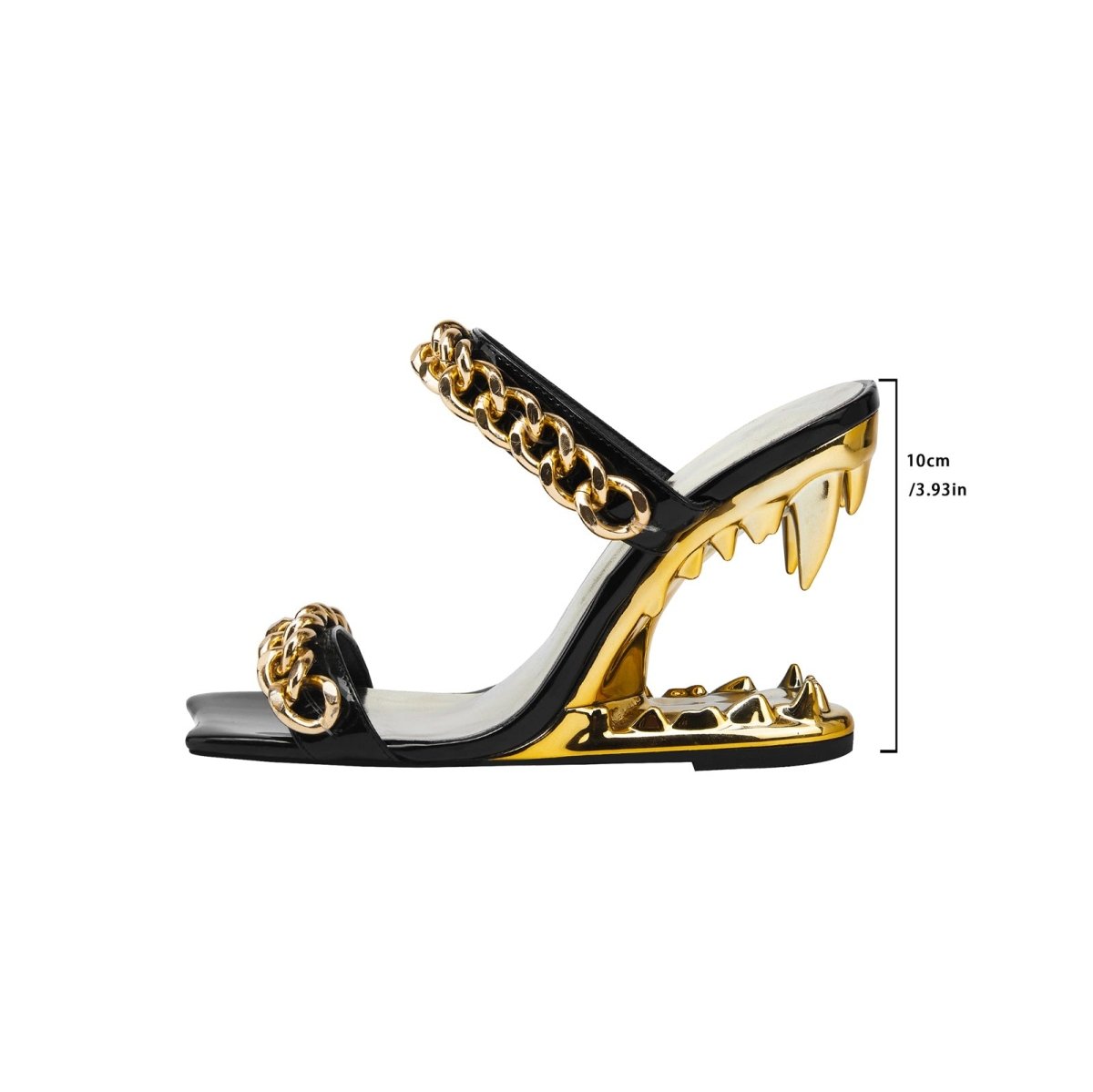 Double Gold Chain Open Toe Bite Heel Mules
