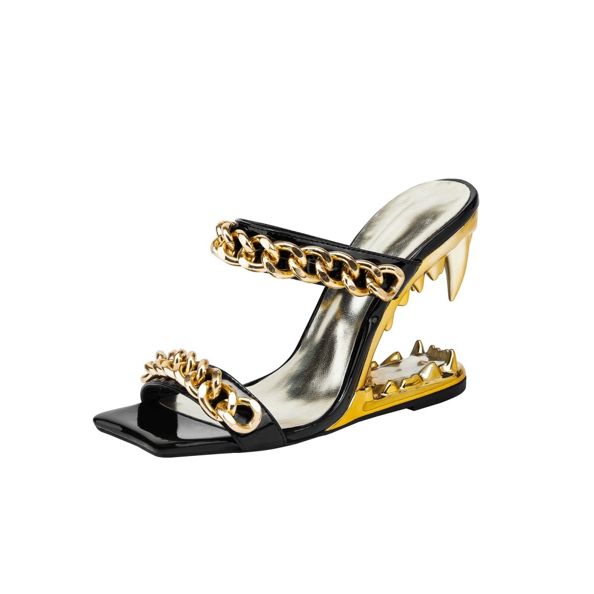 Double Gold Chain Open Toe Bite Heel Mules