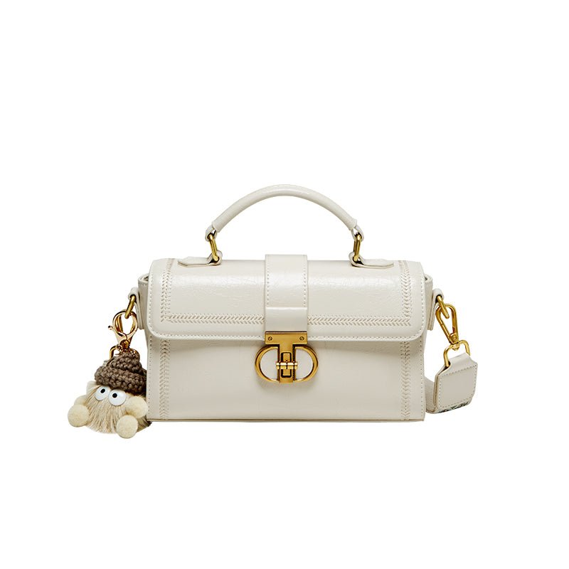 Dove White Medium Leather Satchel Bag