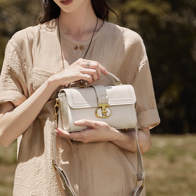 Dove White Medium Leather Satchel Bag