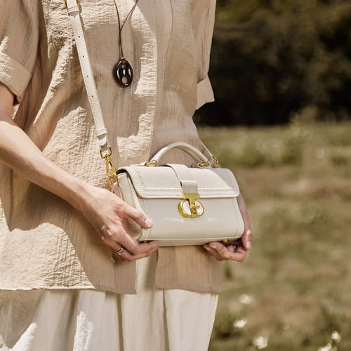Dove White Medium Leather Satchel Bag