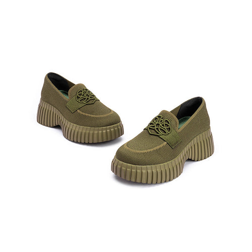 Gentleman Chunky Platform Loafers – Knit Slip-On Casual Shoes