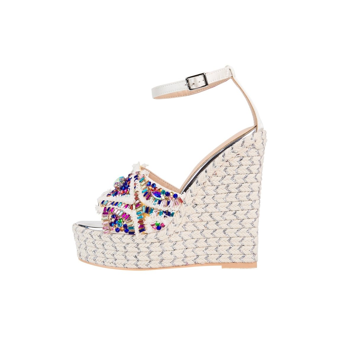 Girly Rhinestone Encrusted White Bohemian Wedges
