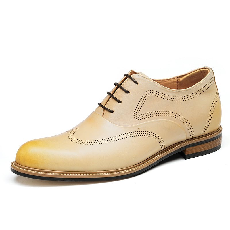 Hand-Finished Beige Calfskin Wingtip Oxford Shoes for Men