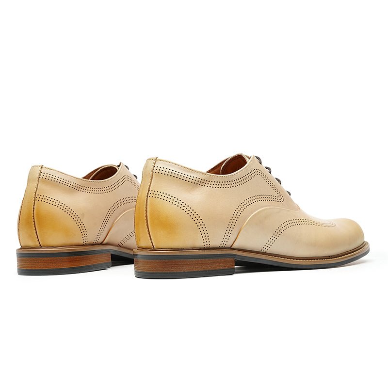 Hand-Finished Beige Calfskin Wingtip Oxford Shoes for Men
