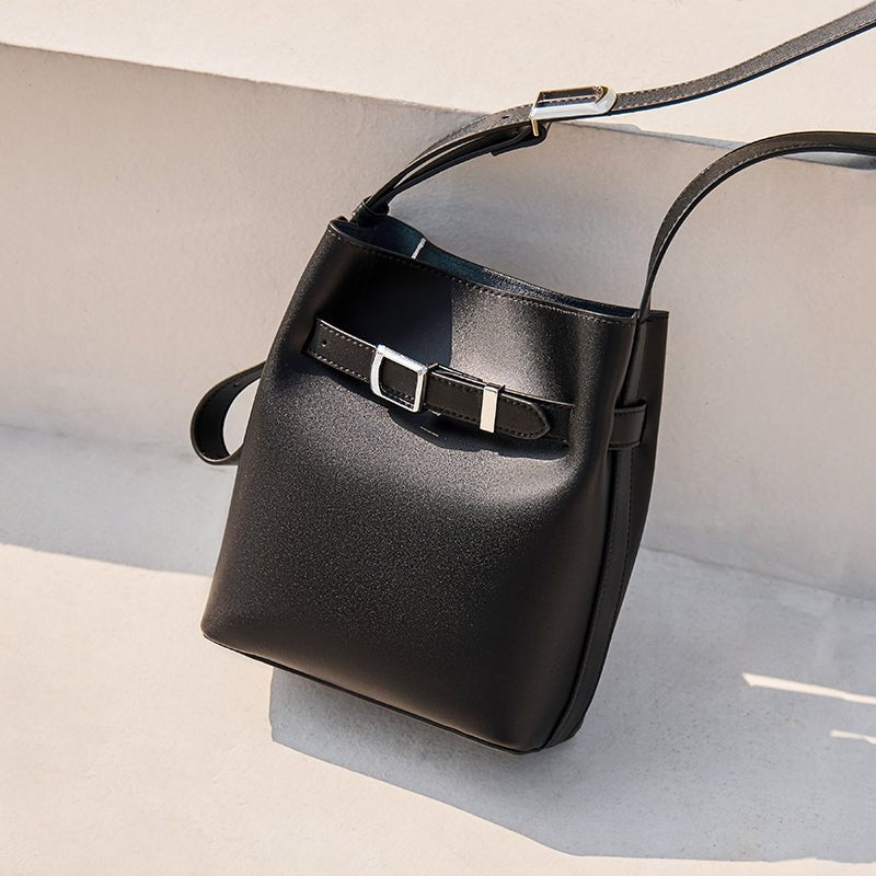 Harper Leather Belt Accent Bucket Crossbody Bag