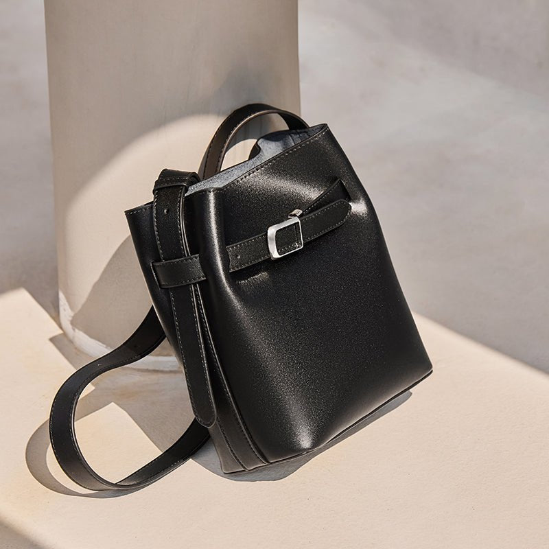Harper Leather Belt Accent Bucket Crossbody Bag