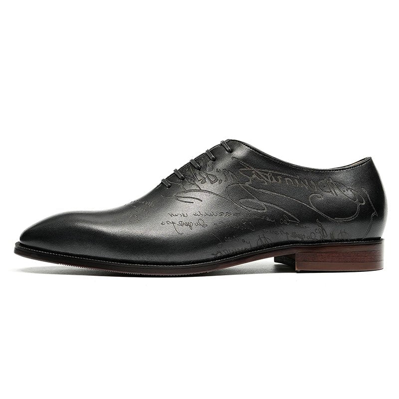 Men’s Calfskin Elite Oxford Shoes with Artistic Script Engraving