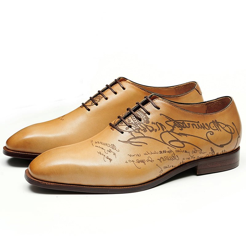 Men’s Calfskin Elite Oxford Shoes with Artistic Script Engraving