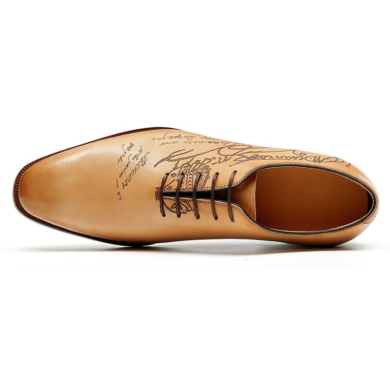 Men’s Calfskin Elite Oxford Shoes with Artistic Script Engraving