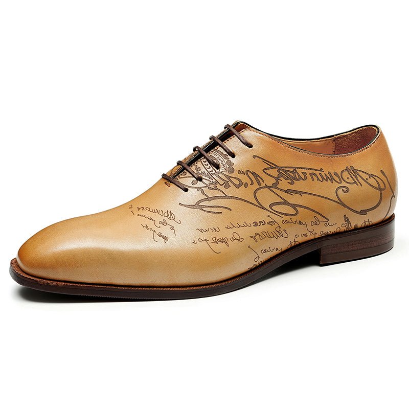Men’s Calfskin Elite Oxford Shoes with Artistic Script Engraving