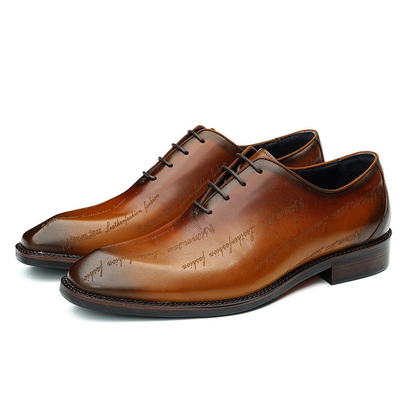 Men’s Elite Leather Oxford Lace Up Shoes with Artistic Scritto Finish