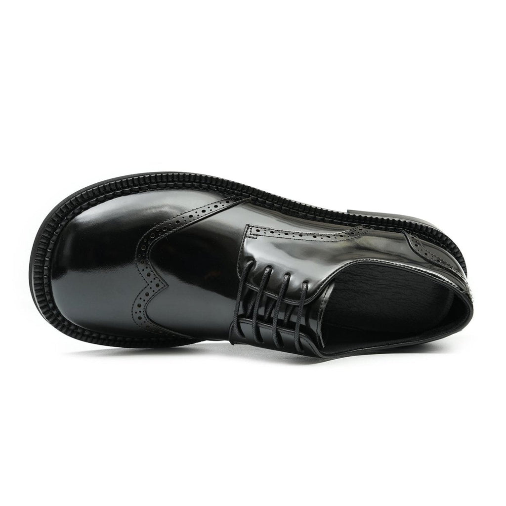 Men's Glossy Calfskin Classic Brogue Lace Up Derby Shoes