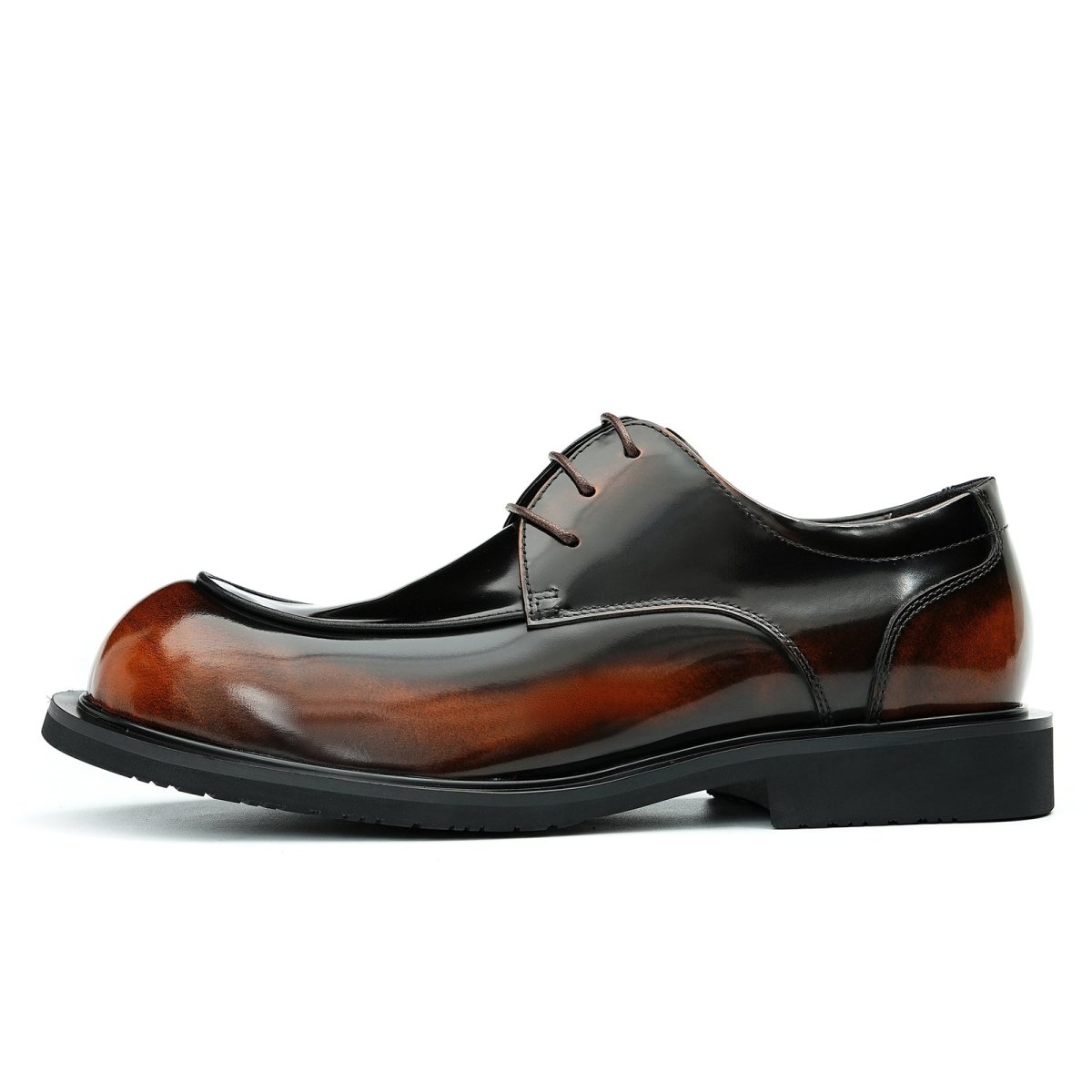 Men’s Glossy Calfskin Sculpted Round Toe Derby Shoes